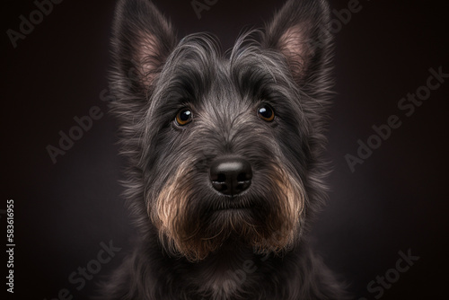 Discover the Bold and Brave Personality of Scottish Terrier Dog on a Dark Background photo