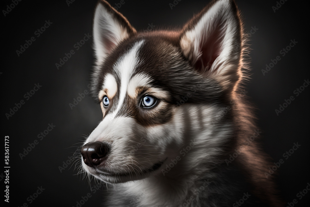 Powerful and Loyal Siberian Husky Dog on Dark Background Powerful and Loyal Siberian Husky Dog on Dark Background
