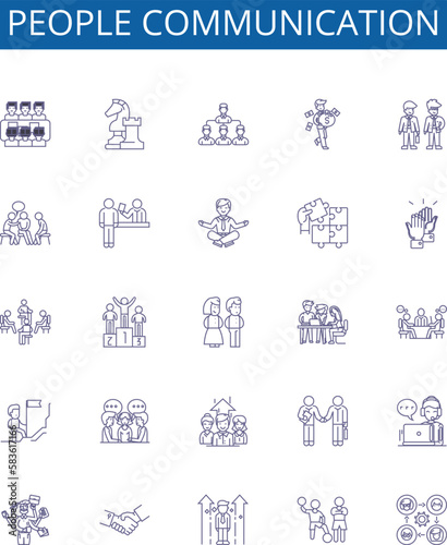 People communication line icons signs set. Design collection of Dialog, Chatting, Conversing, Networking, Corresponding, Phoning, Interacting, Messaging outline concept vector illustrations