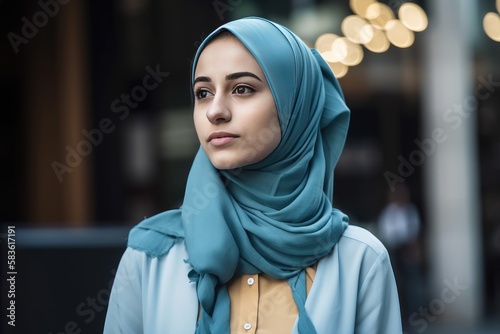 A very beautiful young woman with a hijab covering her head. Generative AI