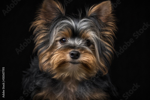 Stunning Yorkshire Terrier Image on Dark Background - Capturing the Charm of This Lively Breed