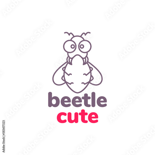 animal insect dung beetle dirt mascot cute cartoon minimal logo design vector