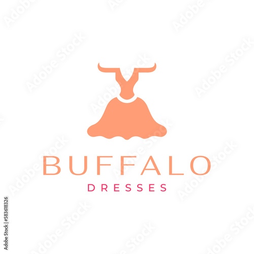 buffalo head horned with women dress feminine logo design vector