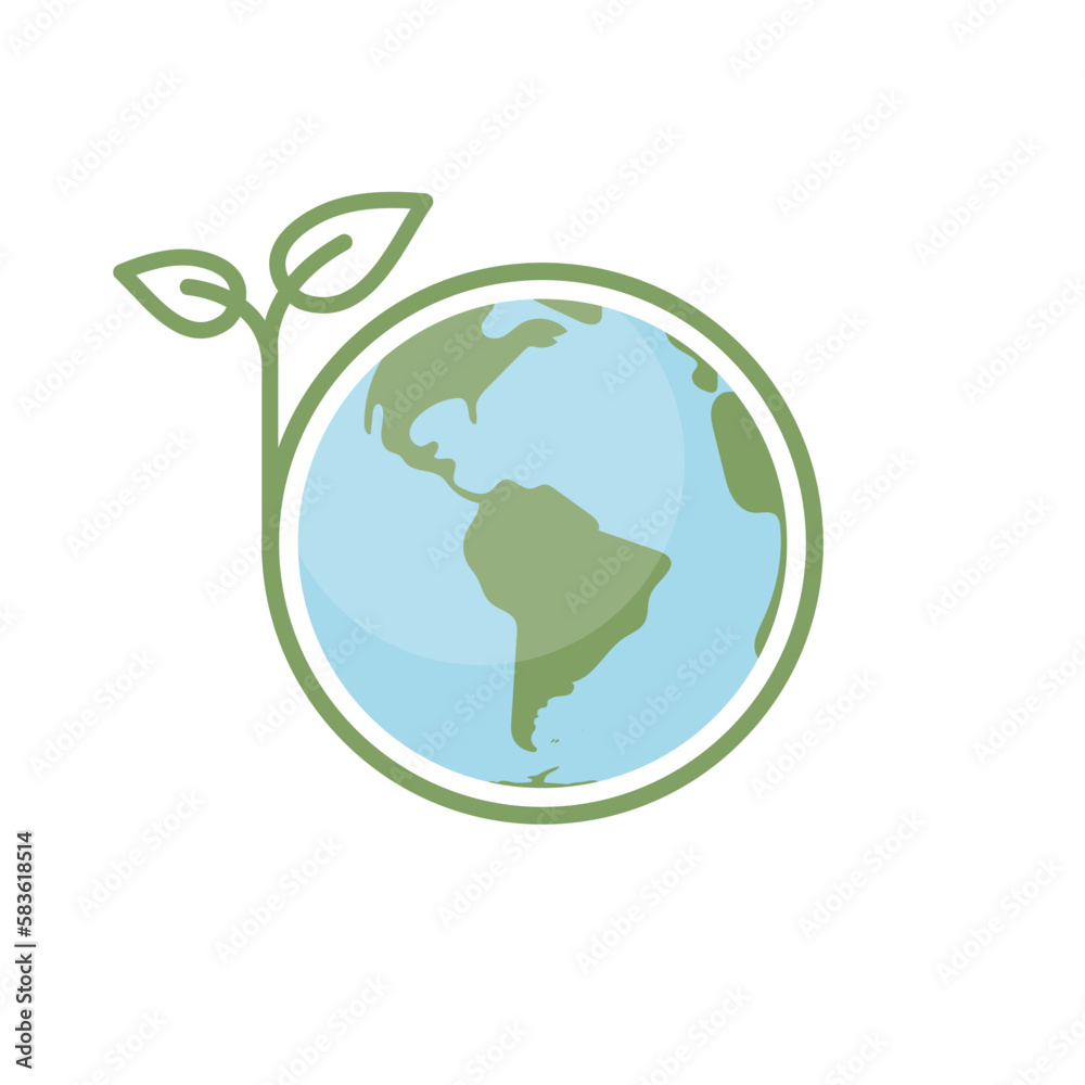 Save earth. Global ecology icon. Planet with green plant leaves growing illustration. Save earth. Global ecology icon. Planet with green plant leaves growing illustration.