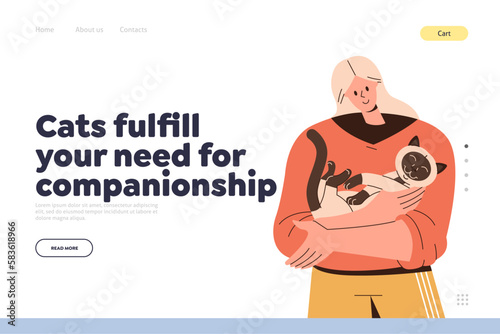 Landing page design template for domestic animal shelter offering cute thoroughbred cat adoption