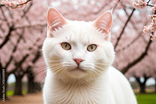 AI Springtime Serenity: Captivating Portraits of Beautiful Cats Surrounded by Lush Blooms, Blossoming Trees, and Verdant Landscapes, Evoking the Beauty and Renewal of Nature's Most Enchanting Season