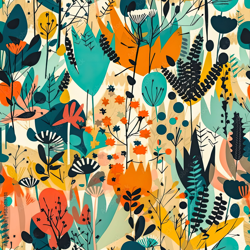 Folk Floral Botanical Seamless Pattern Folk Floral Botanical Seamless Pattern
