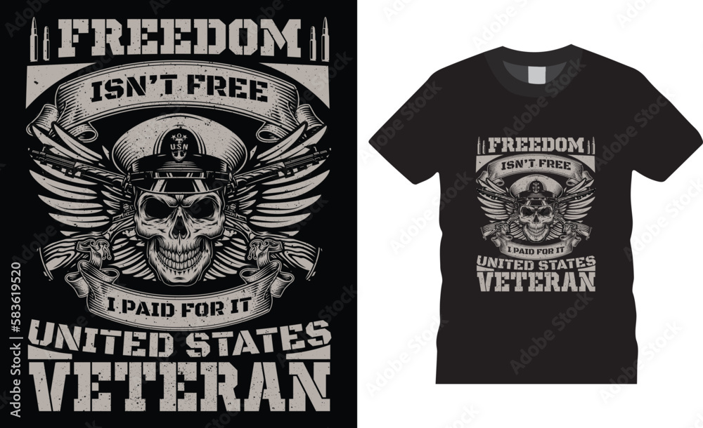 Fototapeta premium Veteran typography premium vector t shirt design template. Fully editable vector graphic and print ready file.Perfect for print items posters, cards, vector illustration ,suitable for t shirt, poster.