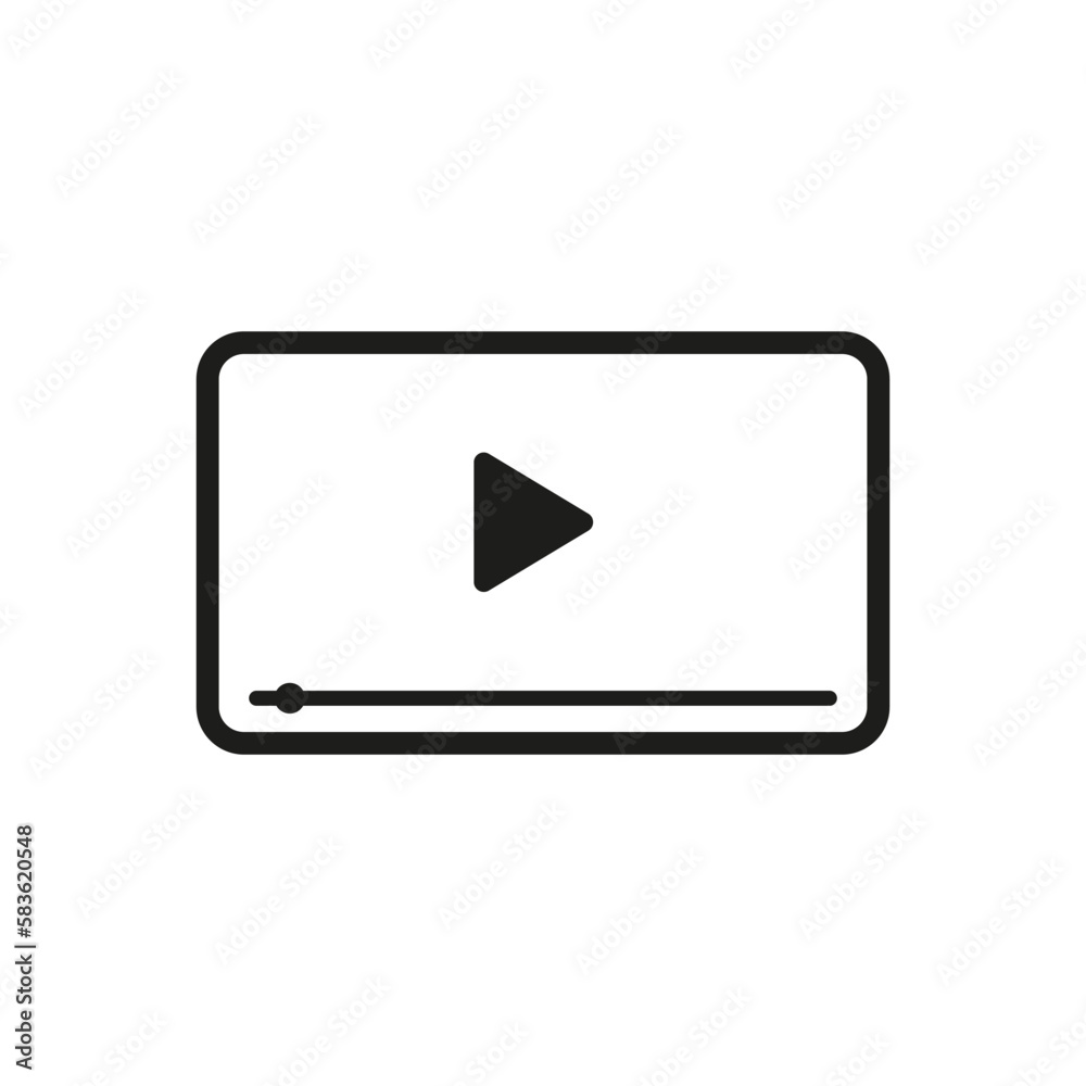 Video line icon. Video hosting, watching movies. pause, volume, rewind, settings, full screen buttons. Media concept. White background. Vector line icon for Business and Advertising Video line icon. Video hosting, watching movies. pause, volume, rewind, settings, full screen buttons. Media concept. White background. Vector line icon for Business and Advertising
