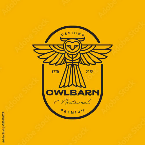 animal wildlife forest tree bird barn owl flying badge vintage geometric logo design vector photo