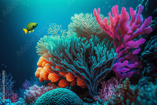 Bright And Colorful Corals Under The Ocean   Generative Art  © PixenSation