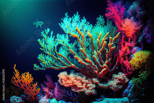 Bright And Colorful Corals Under The Ocean   Generative Art  © PixenSation
