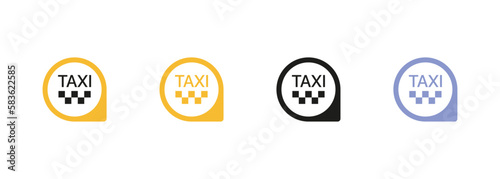 Taxi set icon. Taxi mobile application or ordering taxi online from smartphone concept illustration. Taxi car roof sign. Vector line icon for Business and Advertising