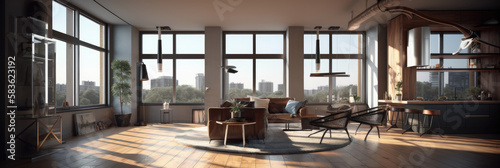 Interior of modern apartment panorama, generative ai © VertigoAI