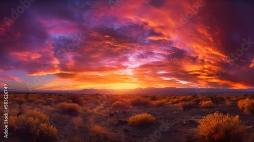 Enchanting Sunset Sky with Vibrant Twilight Hues and Billowy Clouds in a Desert Landscape