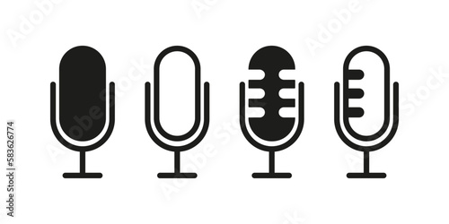 Microphone line icon. Speech, vote, mouthpiece, transmitter, voice recorder, sound track, song, voice message. Speech concept. Vector line icon for Business and Advertising