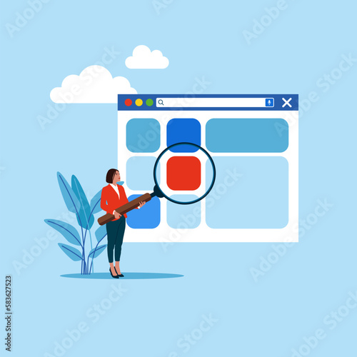 Web search. Woman searching for information. Modern vector illustration in flat style
