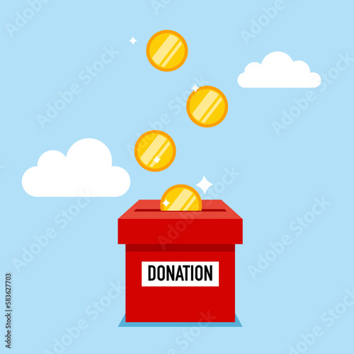 Golden coin fund in money box. Donate money concept. Modern vector illustration in flat style