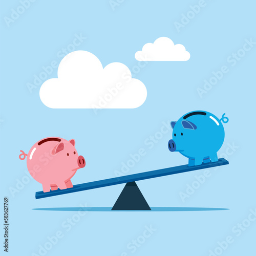 Comparison of two variants of investing money with piggy banks. Modern vector illustration in flat style