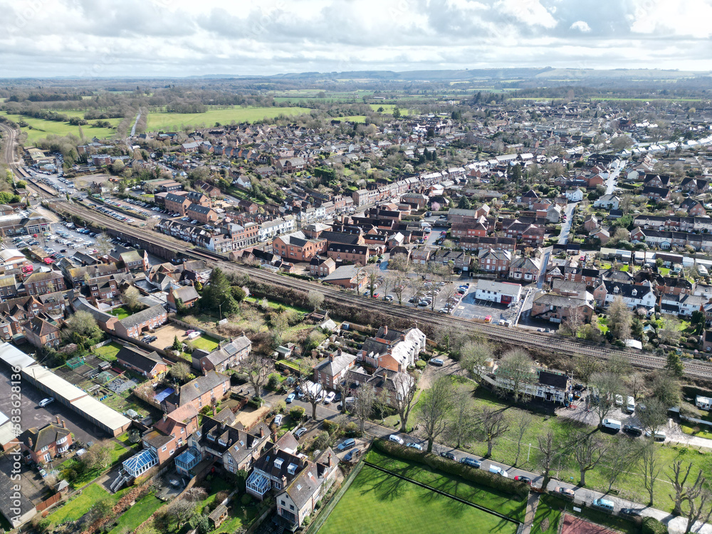 Aerial capture of Hungerford, a small town in Berkshire Aerial capture of Hungerford, a small town in Berkshire