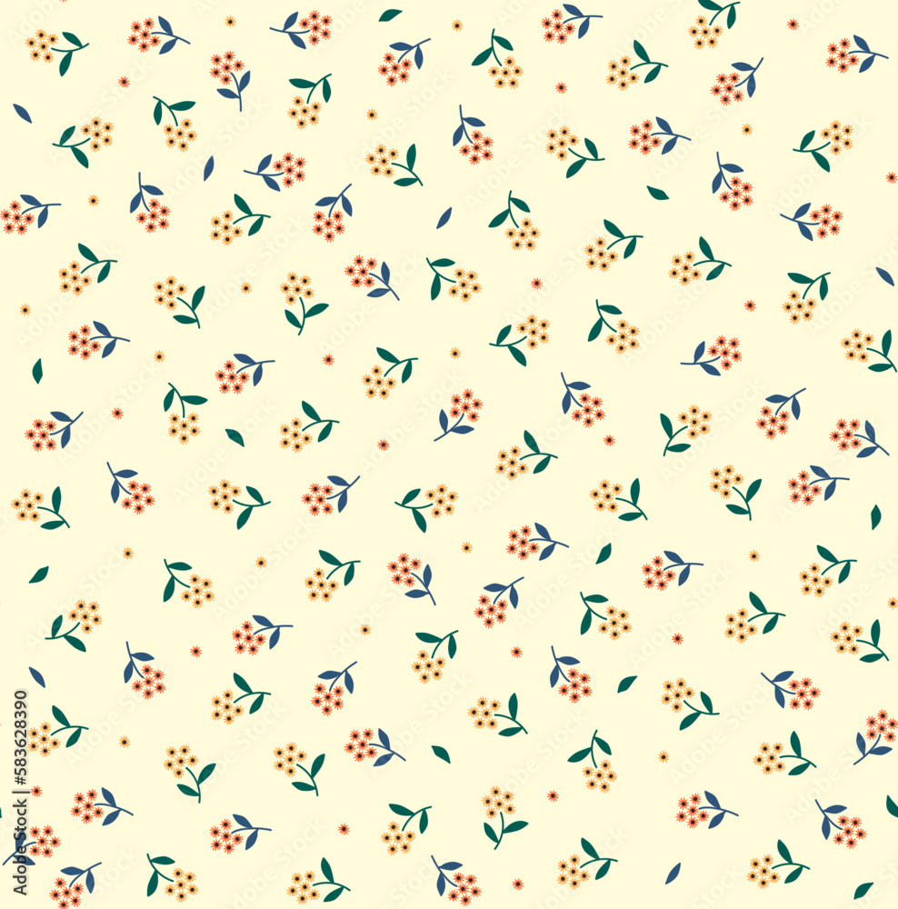 Vector seamless pattern. Pretty pattern in small flowers. Small orange and yellow flowers. White background. Ditsy floral background. The elegant the template for fashion prints. Stock vector. Vector seamless pattern. Pretty pattern in small flowers. Small orange and yellow flowers. White background. Ditsy floral background. The elegant the template for fashion prints. Stock vector.