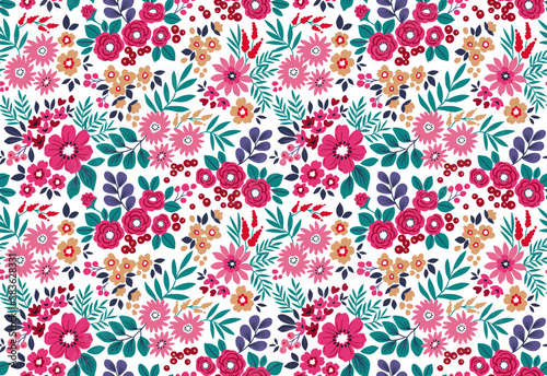 Vector seamless pattern. Pretty pattern in small flowers. Small colorful flowers. White background. Ditsy floral background. The elegant the template for fashion prints. Stock vector.
