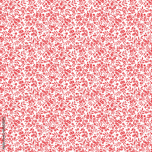 Vector seamless pattern. Pretty pattern in small flowers. Small red flowers. White background. Ditsy floral background. Stylish template  for fashion prints. Stock vector.
