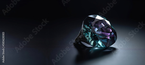 Alexandrite is a rare precious natural stone on a black background. AI generated. Header banner mockup with space.