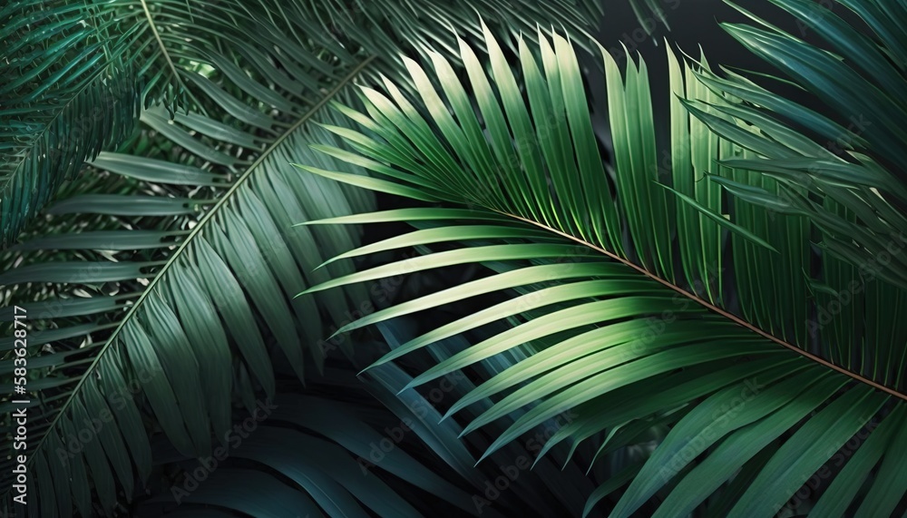 Background from palm green leaves. Tropical wallpaper. AI generated. Background from palm green leaves. Tropical wallpaper. AI generated.