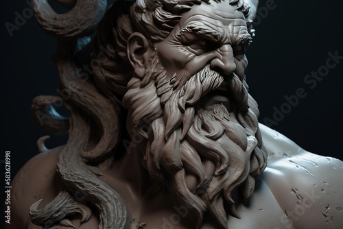 Triton with trident mythological man god of water, neptune, poseidon creature from legends. AI generated.