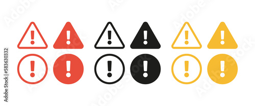 Road sign set icon. Danger sign, caution, attention. Exclamation mark on round and triangular sign. Traffic rules concept. Vector line icon for Business and Advertising