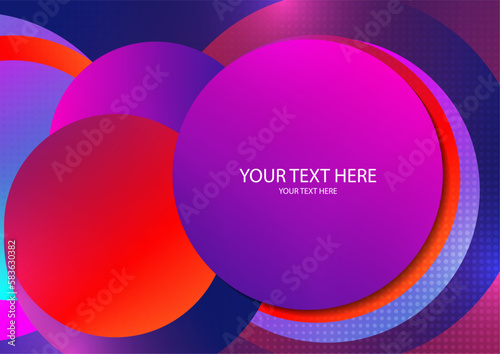 Colorful overlapping circles, modern abstract composition with shadows and text. Geometric background.