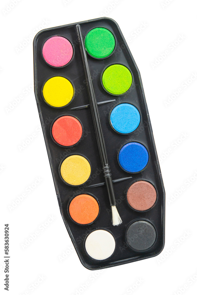 watercolor package isolated on a white background, top view watercolor package isolated on a white background, top view