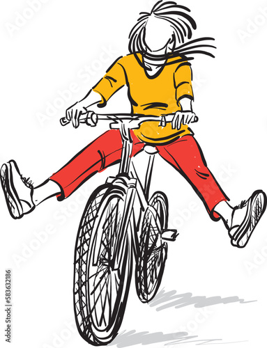 young woman riding bicycle bike happy freedom liberty concept vector illustration