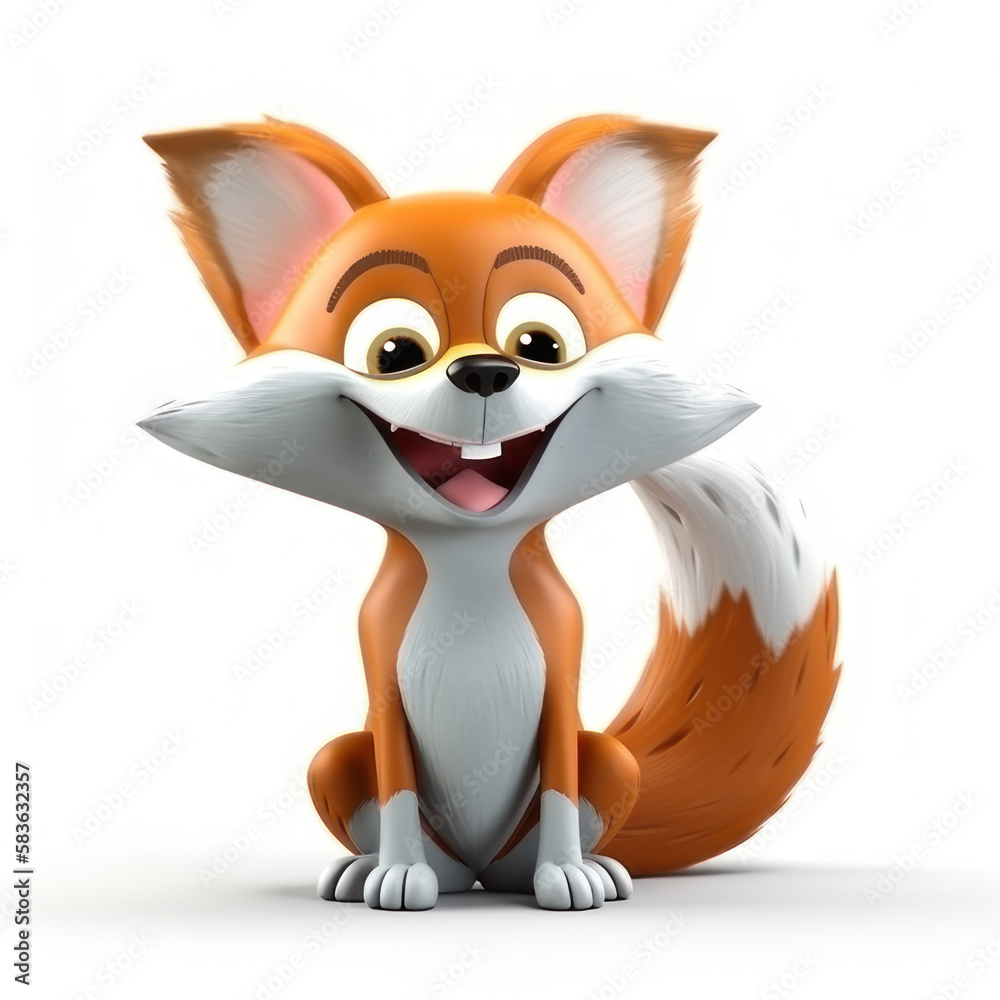 Fototapeta premium Cartoon fox on a white background. AI generative.