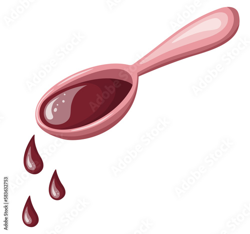 Spoon with syrup. Medicine, pharmacy and healthcare concept. Isolated vector illustration for flyer, poster, banner.