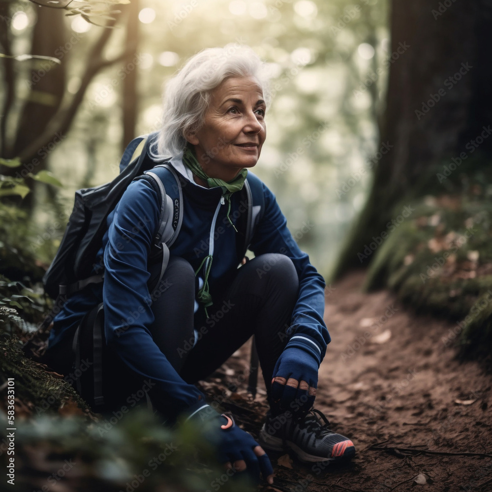 Older woman activity in nature. Ai generated illustration