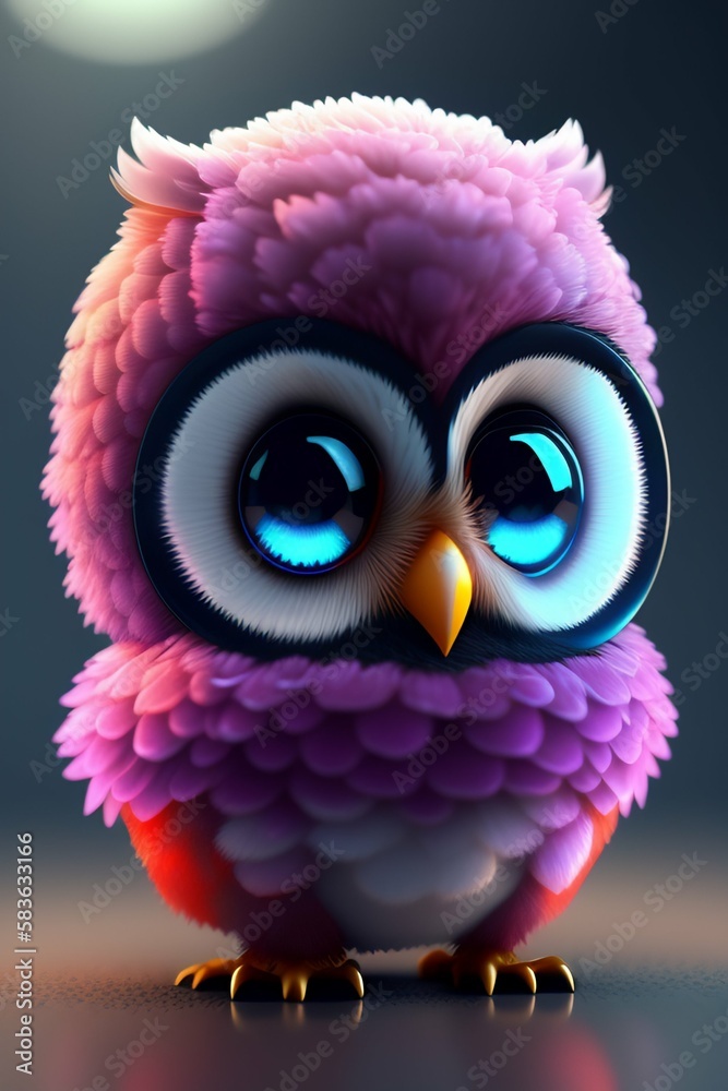 A cute adorable baby owl made of crystal ball with