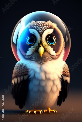 A cute adorable baby owl made of crystal ball with