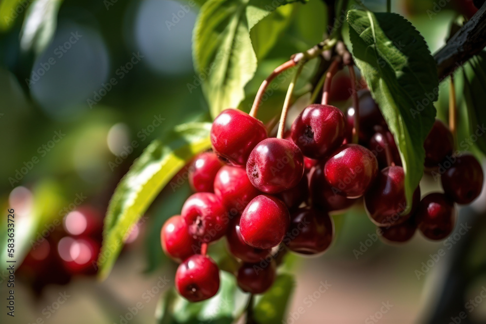 Branche de cerisiers mûr dans un verger en été Branche de cerisiers mûr dans un verger en été