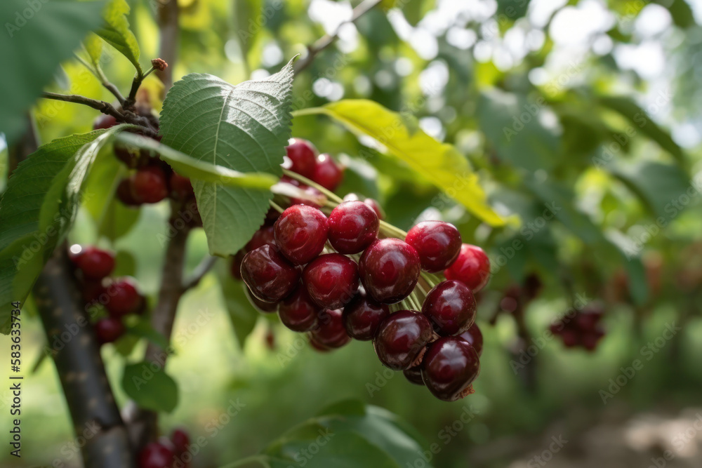 Branche de cerisiers mûr dans un verger en été