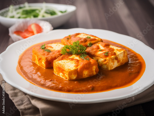 Paneer Pasanda, delicacy consisting of stuffed paneer with rich creamy gravy, ai generative