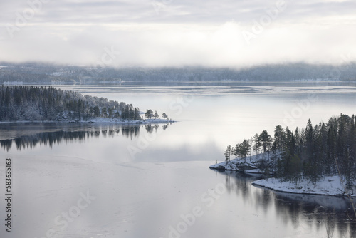 Winter landscape the frozen shores of Jonsvatnet lake near Trondheim, Norway., Europe © Rechitan Sorin