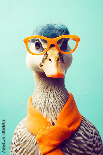 Cute Goose funny portrait, hipster style, Generative AI © PaputekWallArt