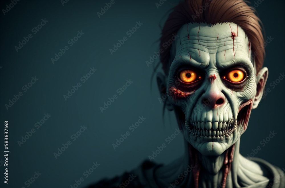 Zombie. Ugly creature with big glowing eyes. Deceased monster. Generative AI. Zombie. Ugly creature with big glowing eyes. Deceased monster. Generative AI.