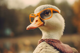 Cute Goose funny portrait, hipster style, Generative AI