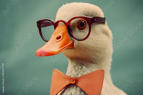 Cute Goose funny portrait, hipster style, Generative AI © PaputekWallArt