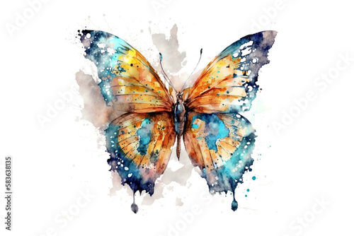 colorful butterfly painted with watercolors isolated on a white background. Generative AI © Fotograf