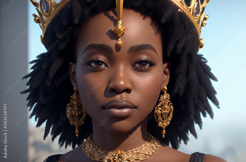 The woman is the queen. A beautiful African-American woman with a crown ...