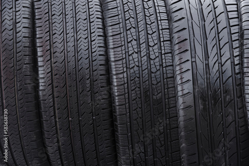 Background of passenger car tires in closeup.
